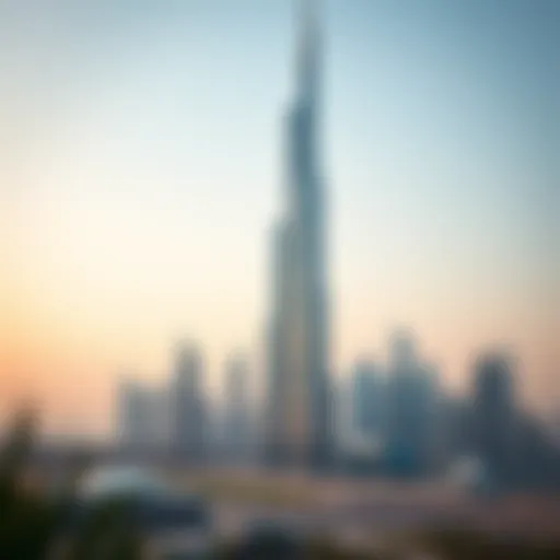 Stunning view of Al Majara Tower against the Dubai skyline