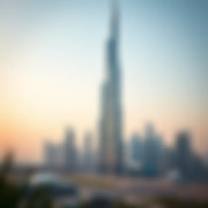 Stunning view of Al Majara Tower against the Dubai skyline