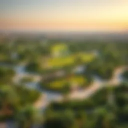 Aerial view of Al Barsha Park showcasing lush greenery