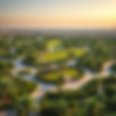 Aerial view of Al Barsha Park showcasing lush greenery
