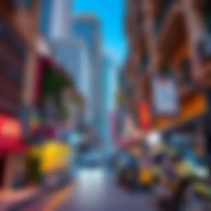 Vibrant neighborhood atmosphere surrounding the Carrera Building