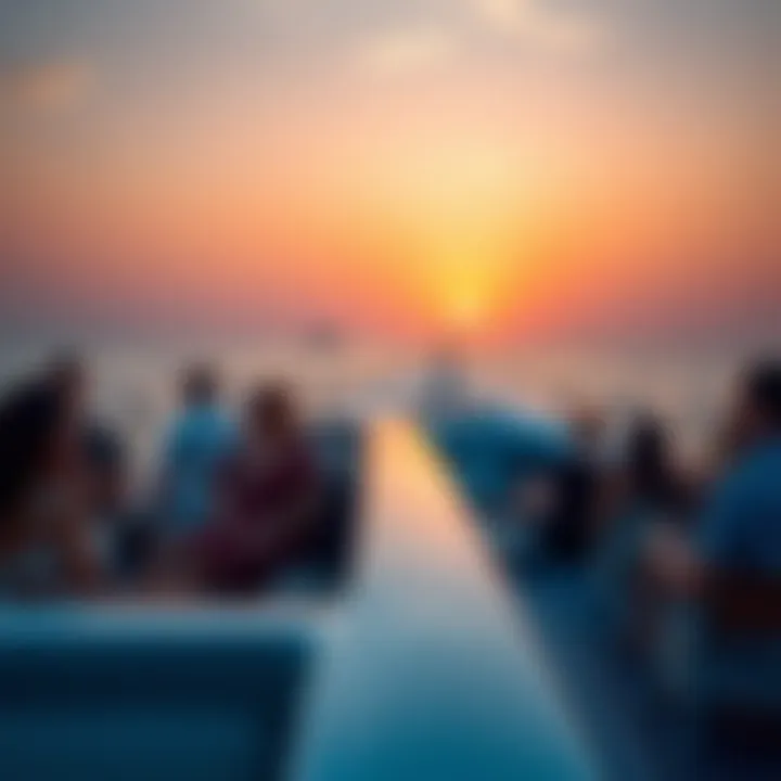Guests enjoying a sunset cruise on a yacht