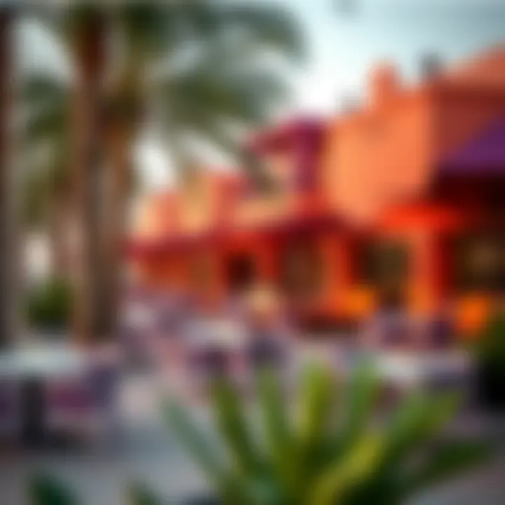 Colorful beachfront restaurants and cafes in La Mer, highlighting the culinary scene