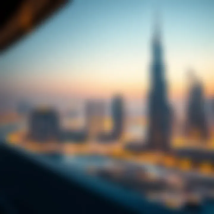 Panoramic view of Dubai skyline with Sparkle Towers in the foreground