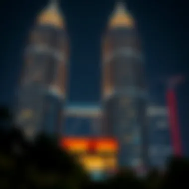 Stunning facade of Sparkle Towers illuminated at night