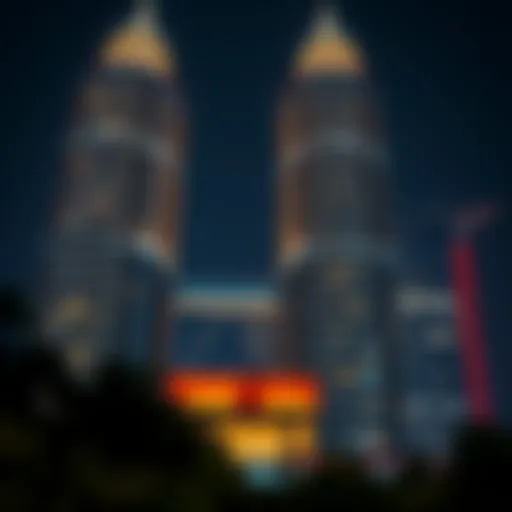 Stunning facade of Sparkle Towers illuminated at night