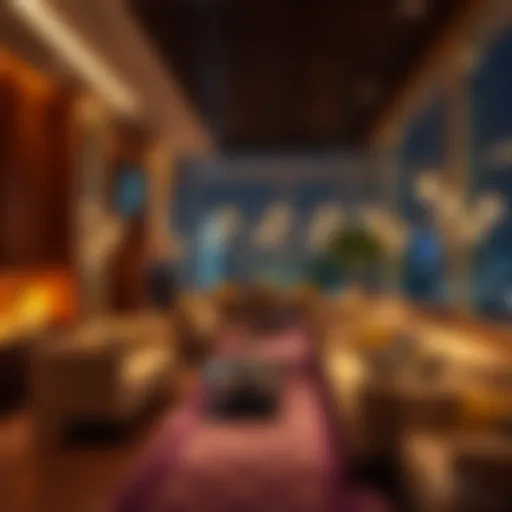 Luxurious lounge seating area with ambient lighting