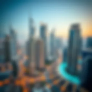Dubai's Iconic Business Skyline Skyline view of Dubai featuring business districts
