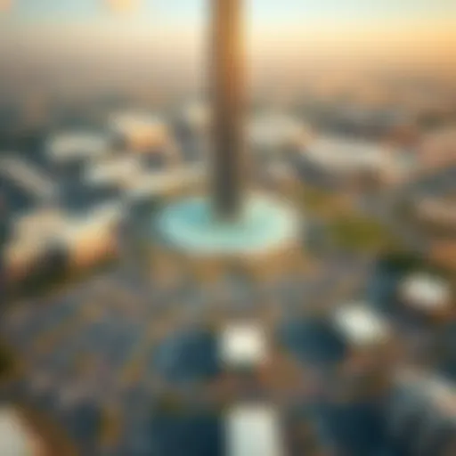 Aerial view of Burj Khalifa with surrounding parking areas